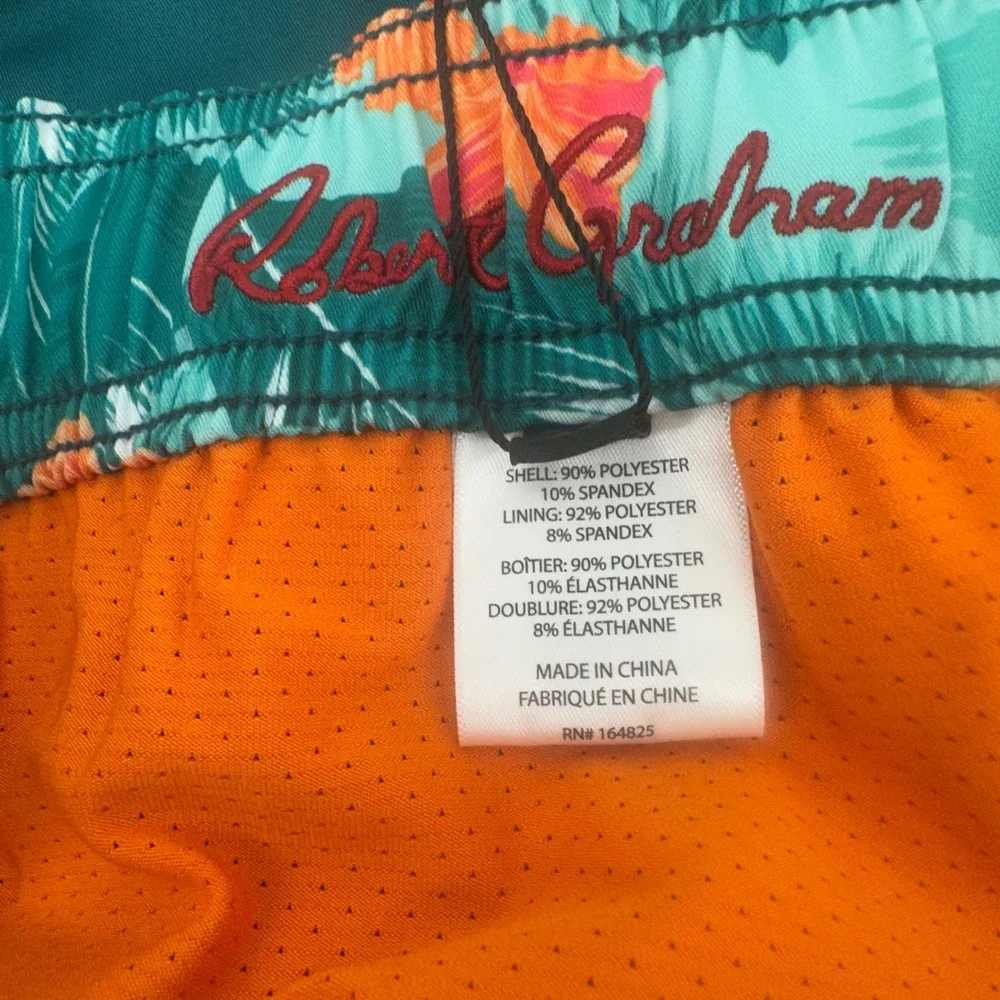Robert Graham Swim Trunks Mens XL Teal Floral Pocket Regular Fit Modern NEW